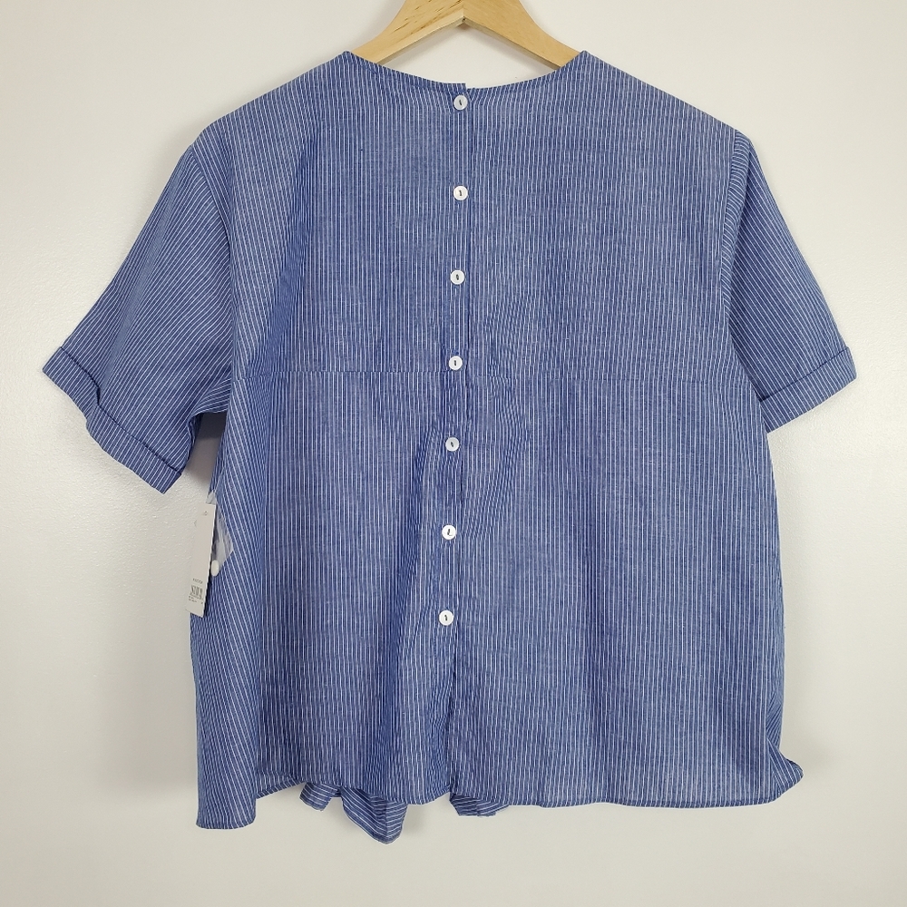 BP NWT blue pinstripe knot front top - Picture 2 of 6